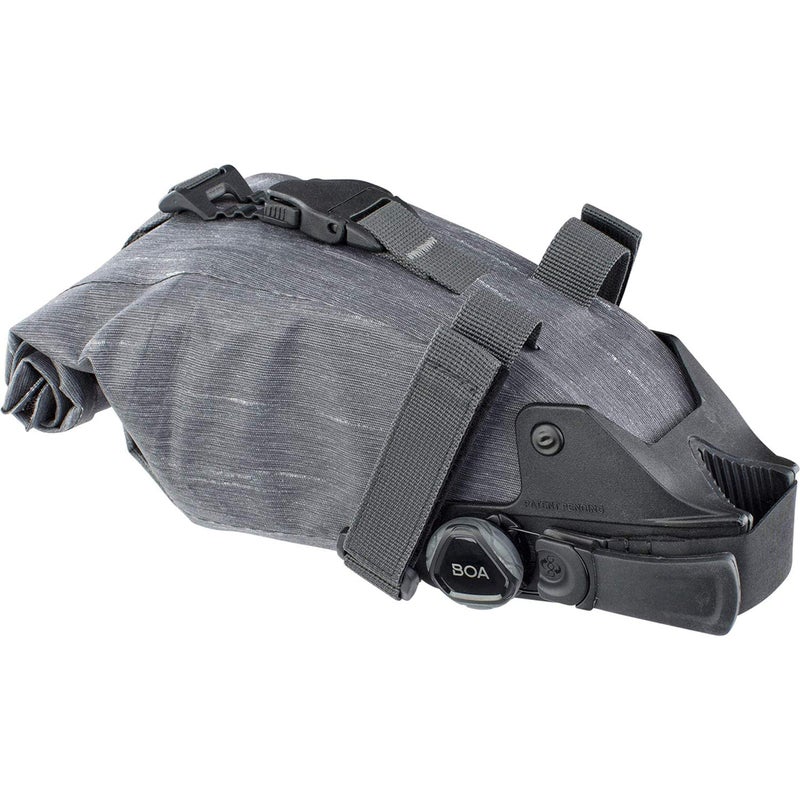 EVOC SEAT PACK BOA saddle bag, bike bag for extra storage space (size: M, 2L storage space, BOA FIT SYSTEM, easy to attach, waterproof, adjustable volume, flexible closure), Carbon Grey - Image 1